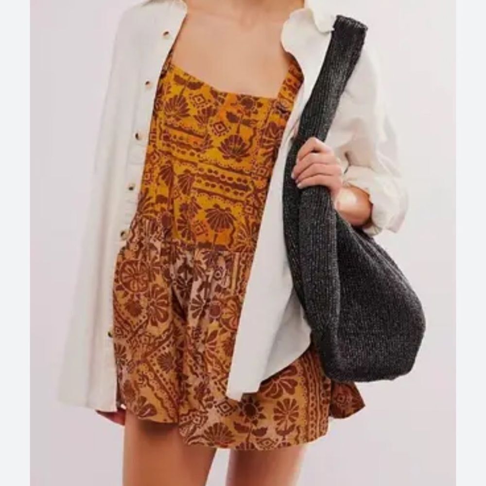 NEW Free People Palm Bay Printed Shortalls Bohemian Vibe Romper in Size Medium